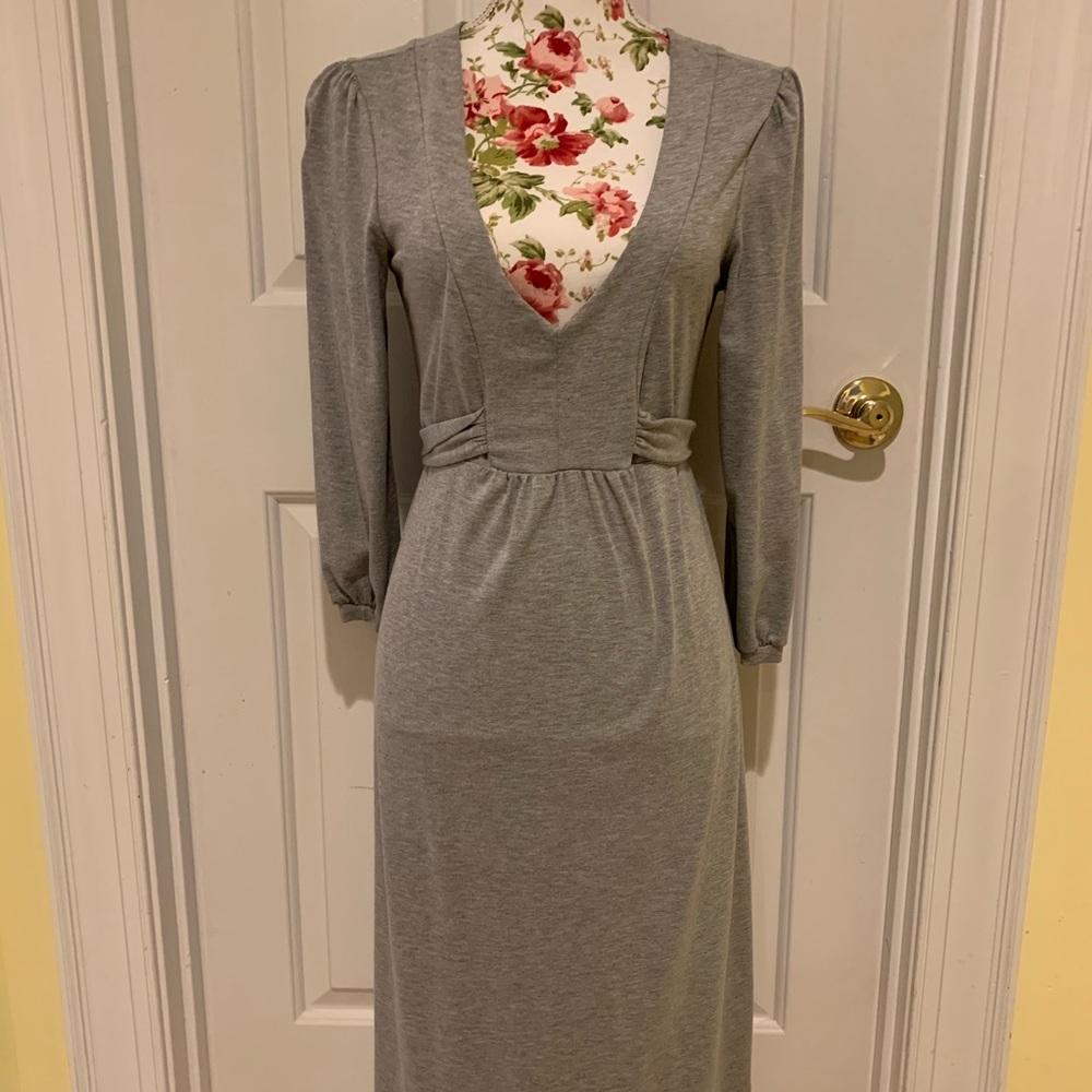 GAP grey LS jersey dress w/ sash size Medium - Picture 2 of 8